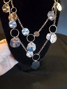 Gorgeous silver-tone multi-strand Hammered Disc necklace and bracelet Set